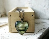 Silhouette of a Bird Photo Jewelry Heart Pendant Necklace, Surreal Wearable Art Gunmetal Black