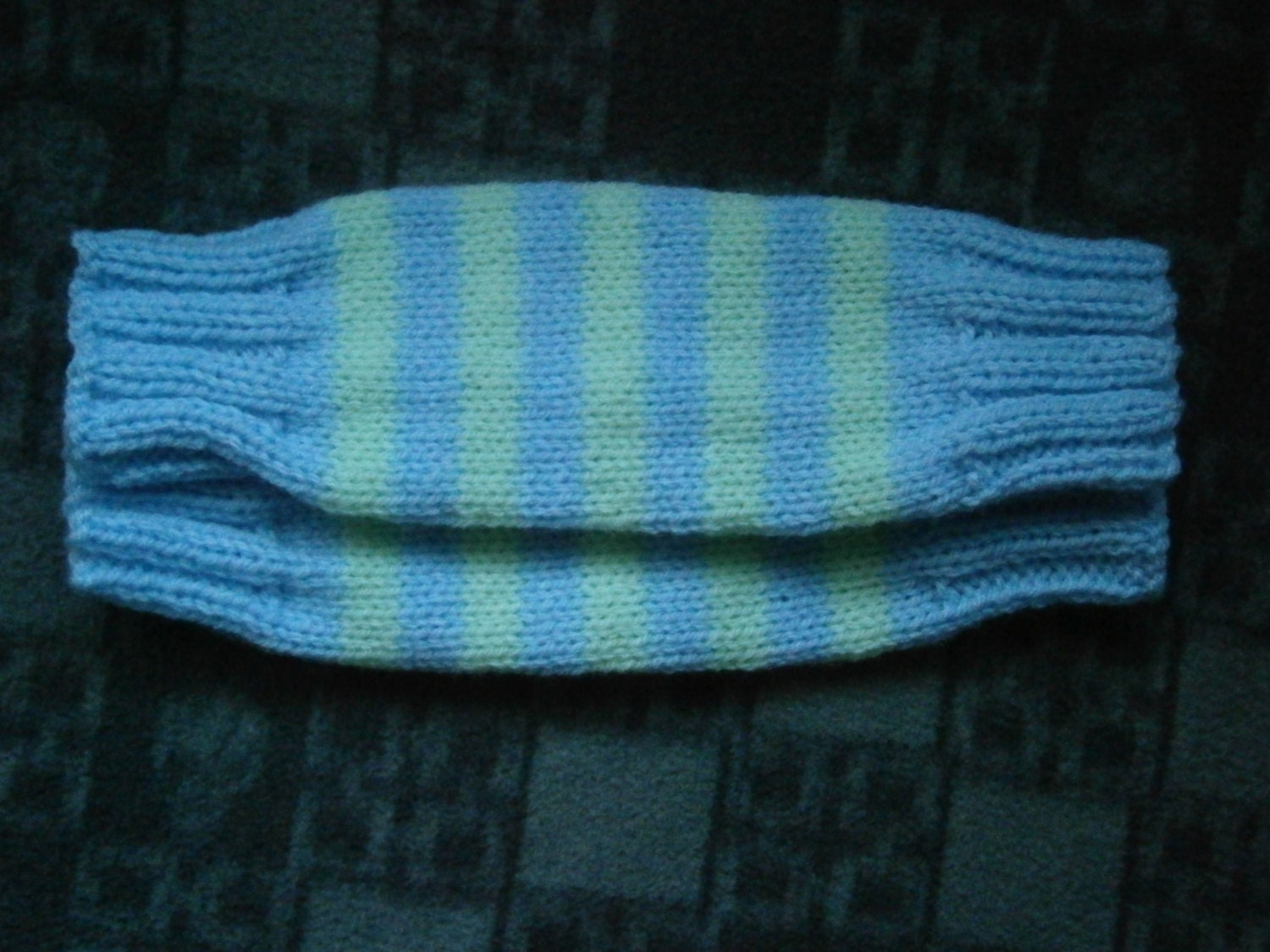 Pale Blue and Mint Green Stripe Leg warmers for Baby / Toddler  - Hand knitted