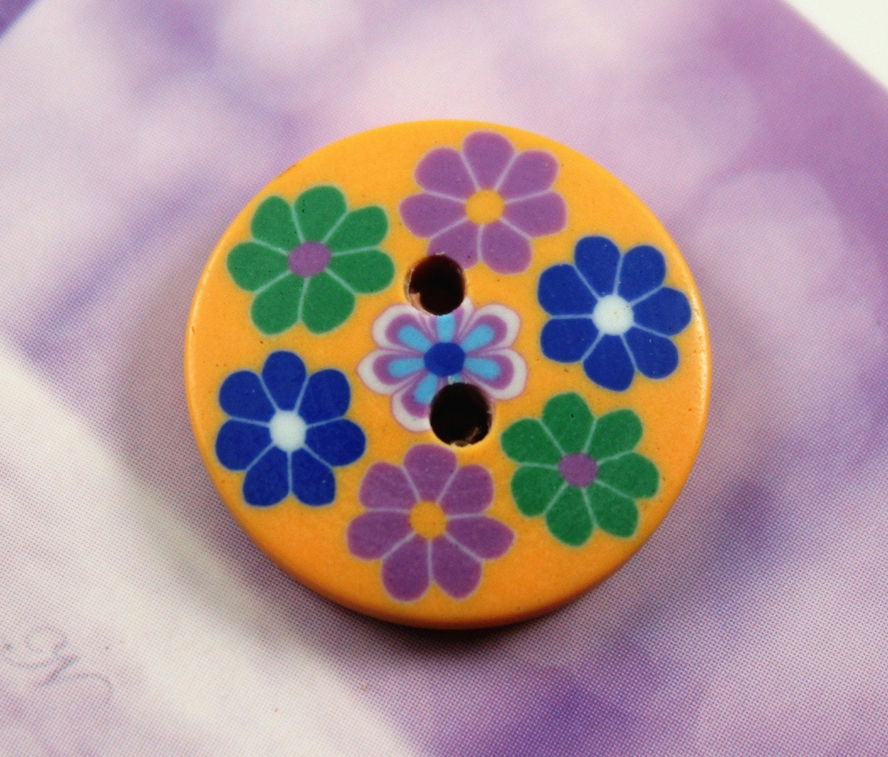 Orange Plastic Buttons with Colorful Floret Pattern, 0.71 inch (10 in a set)