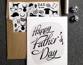 Classic black and white Father's Day Card- white folded A2 greeting card with lined kraft brown envelope included