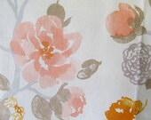 SUMMER BLOOMS in fresh stylish colors of  Nectarines/lavendersgray/taupe/blush/ on white linen