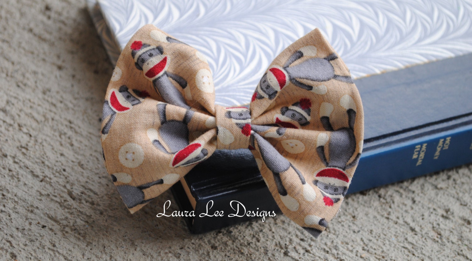 Sock Monkey Print Baby Boy Bow Tie Pin READY TO SHIP Newborn Baby Boy Photo Prop