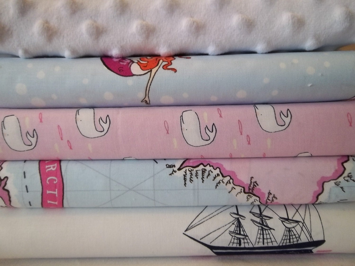 Out To Sea Fabric and Minky Rag Quilt Kit, Fun, Fast and Easy to Make, Personalized