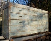 Vintage Painted Wood Distressed Cabinet Makers Cabinet / Tool Cabinet / Buffet / Baby Blue / Rustic Cottage / Farm