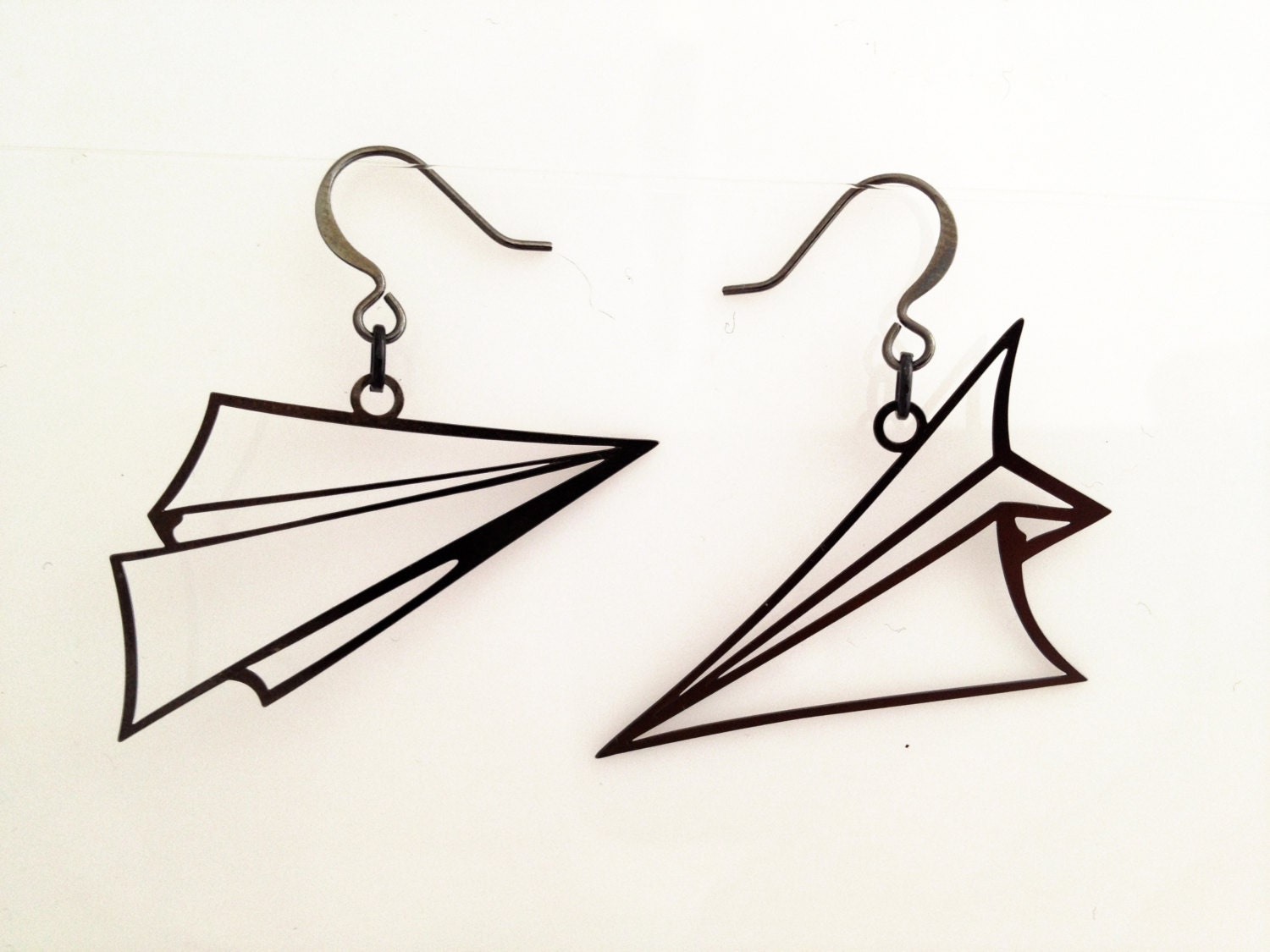 Paper Airplane Earrings Black