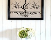 Handpainted Fabric Wedding or Home Decor Sign Mr. & Mrs.