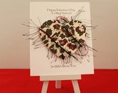 Sexy Leopard heart Valentine, for husband flirty Valentine paper goods, artsy romantic fringe card, handmade fashionable red wire card