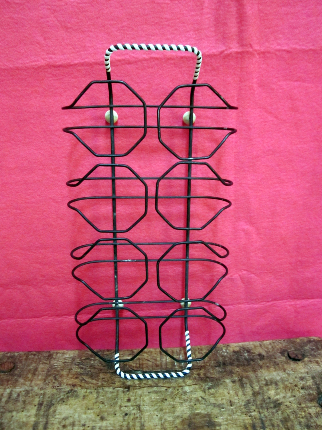 Vintage Industrial Metal Wire Milk Bottle Basket Carrier Holder Crate Shabby Chic ATOMIC ball feet