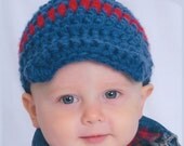 Baby Toddler Accessories, Baby Hat, Beanie Hat with Visor for Baby Boy - Blue with Red Stripe, Children Clothing,Children Accessories