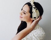 Black and lilac heart hand printed silk headband scarf wrap