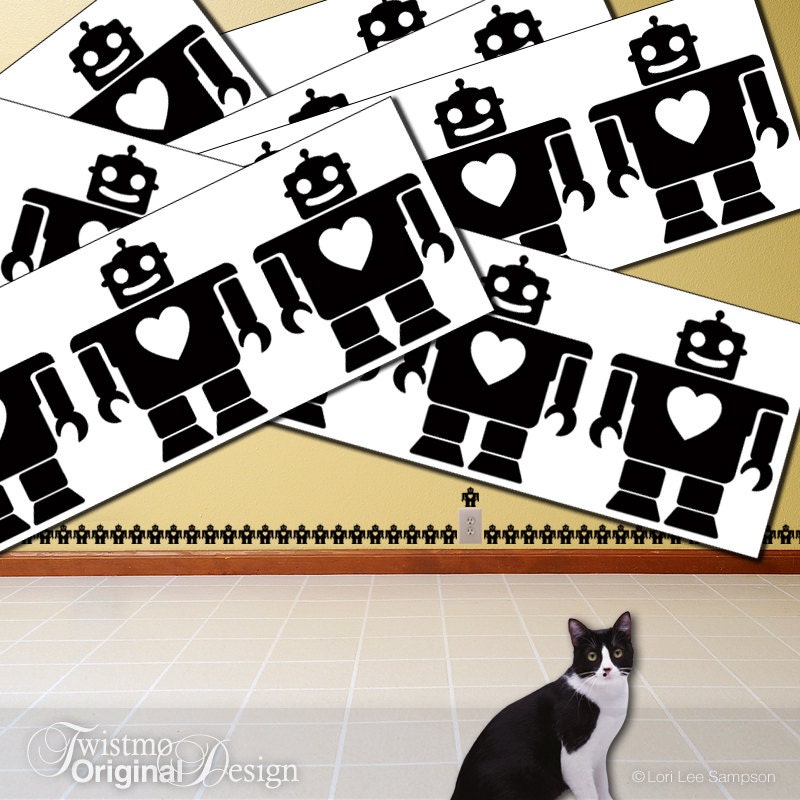 78 Tiny Robots with Hearts Wall Decals, Baby Nursery Art, Boys, Girls, Teens, Toddler, Bedroom Decor, Geekery Robot Party Decoration