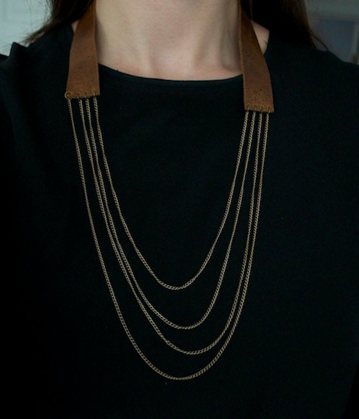 Leather and Chain Handmade Necklace