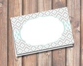 Ikat Robins Egg Blue and Gray Printable Food Tags or Placecards 3.5 x 2.25" Tent-Style - INSTANT DOWNLOAD