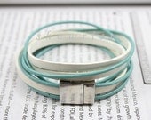 White and turquoise leather wrap bracelet by magnetic cuff clasp TS132