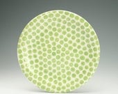 Lime Green Polka Dot  Dinner  Plate Hand Painted Dinnerware10 inches