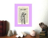 Best Mom Giraffes Personalized Art Print on Antique 1896 Dictionary Book Page