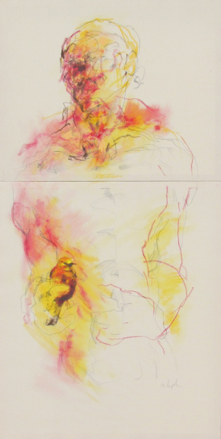 Expressive Colorful Classical Figure Painting, abstract figure art, pink, yellow, 48 x 24", original canvas by Derek Overfield