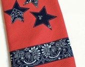 Blue Bandana Red Terrycloth dish towel star applique