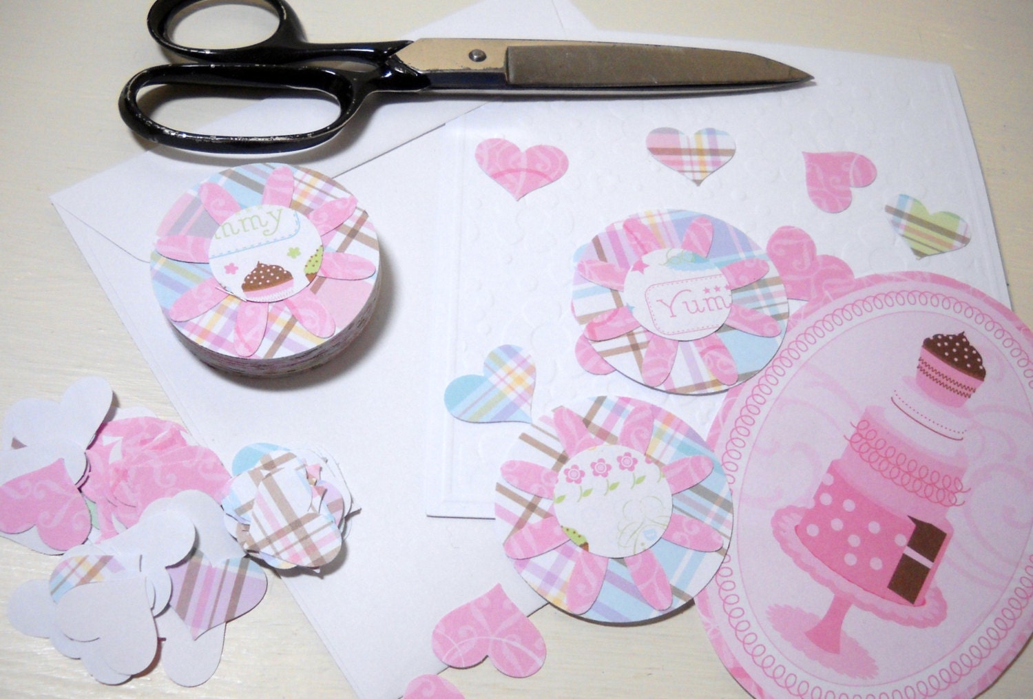 Pink Plaid & Sweets DIY Paper Circle Die Cut Flowers and Heart Confetti Paper Punches