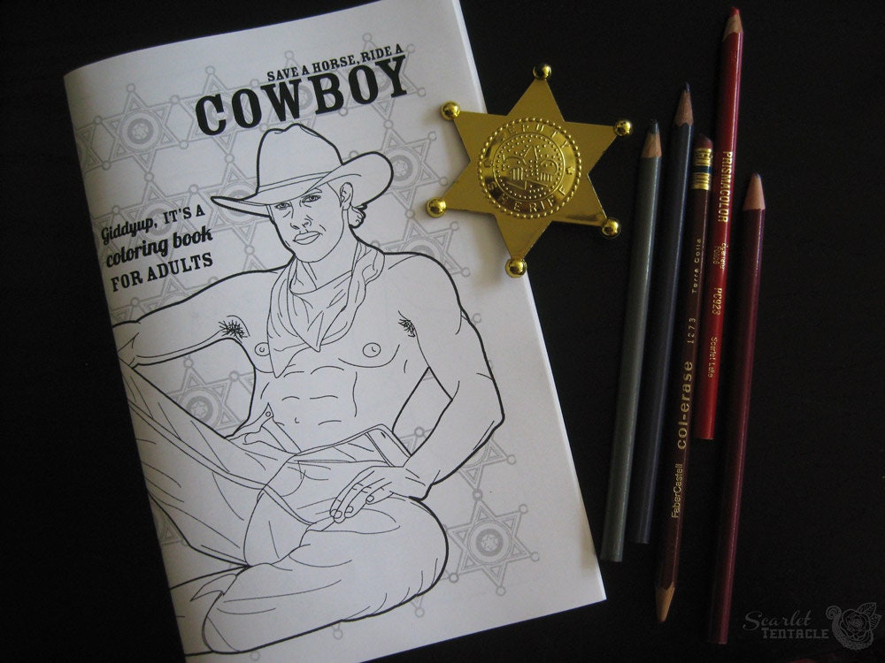 Adult Erotic Coloring Book - Ride a Cowboy - Sexy Men Galore - Art Coloring Book from Scarlet Tentacle - Mature