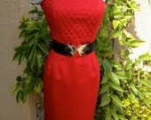 A vintage 1960s 1970s designer Victor Costa Boutique red strapless quilted cocktail  party wiggle dress size XS S
