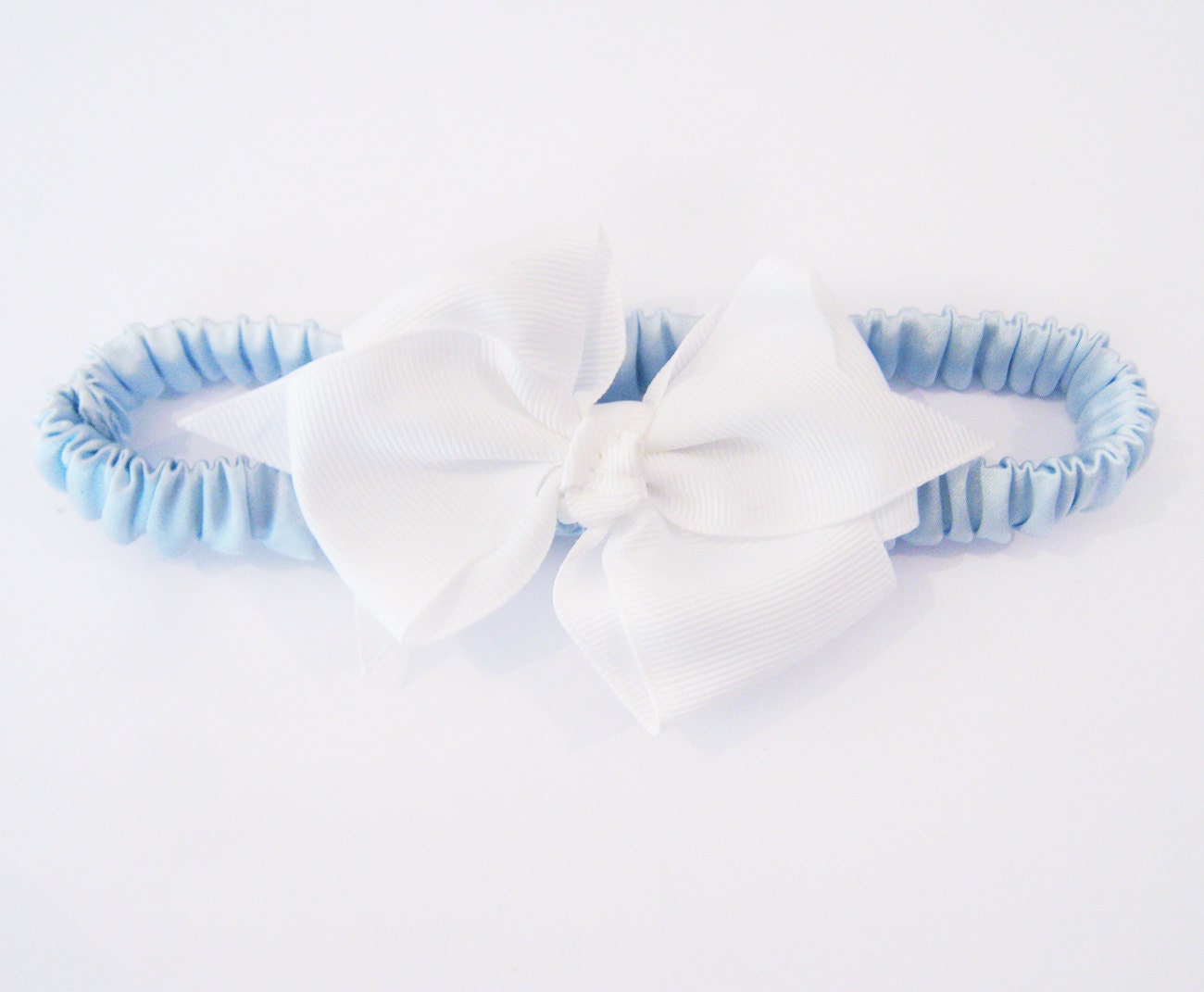 BlueBelle silk satin Wedding Garter and white Grosgrain ribbon bow,  wedding Garter, Bridal garter