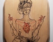 Heart-Strings - Origina Ink Drawing on Woodblock