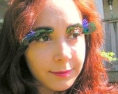 Peacock Feather Eyelash Jewelry with blue and green feathers