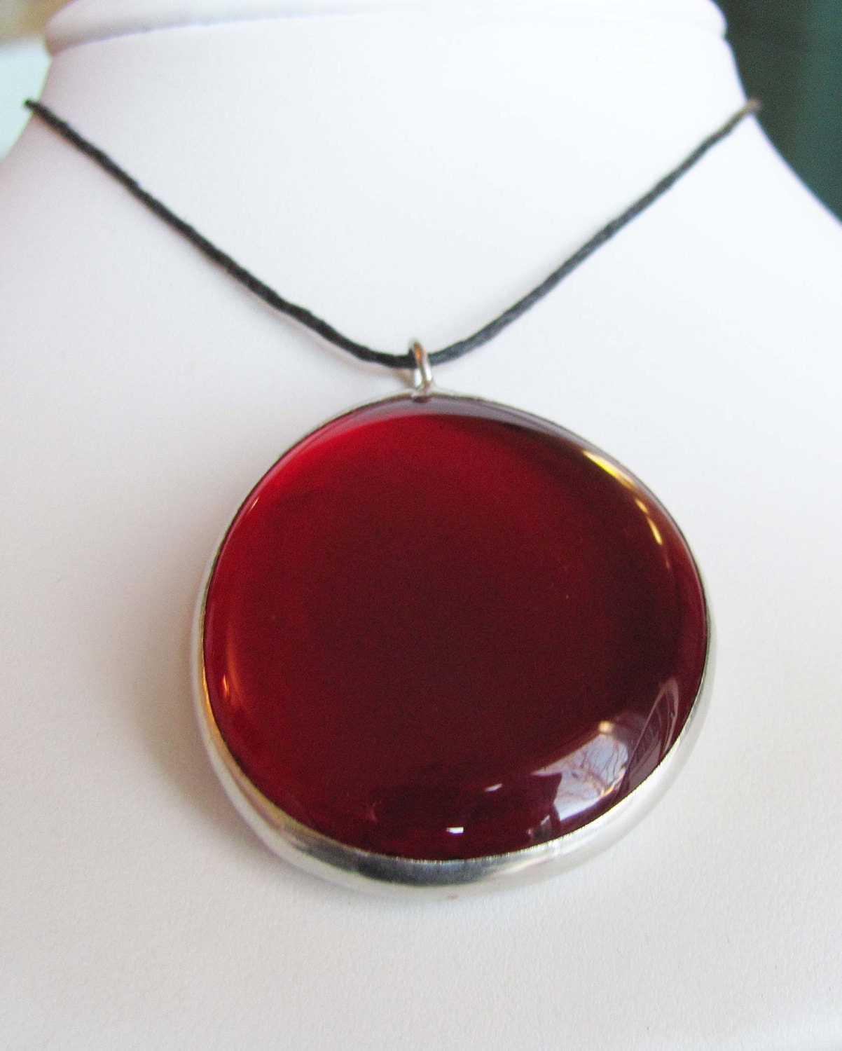 Handmade Blood Red, Poppy Red Stained Glass Pendant, Glass jewelry, Glass Jewellery, Glass Necklace