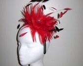 Cardinal - Red Black Feather Fascinator Headband Hat