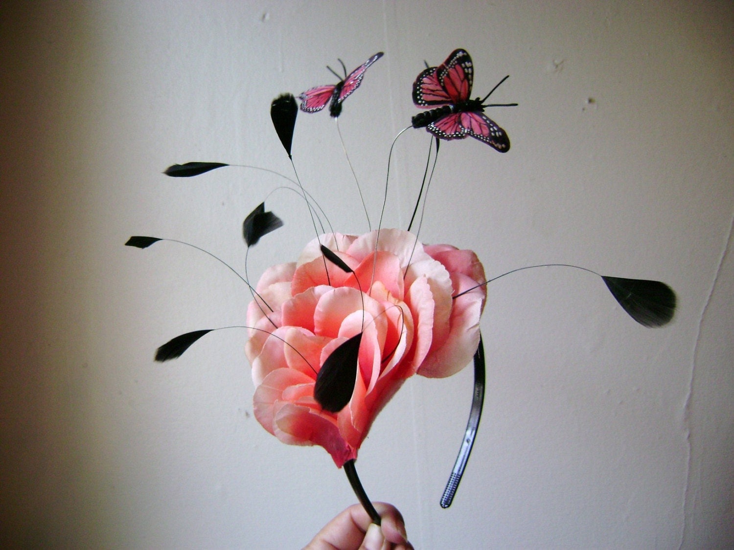 Blush Pink Rose Floatiing Butterflies Fascinator Headband