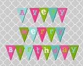 Wonderland - A Very Merry Birthday - Printable Pennant Banner