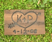 Anniversary  Wedding  Heart Rustic Custom Carved wood sign from reclaimed wood - personalized with initials  - western cedar