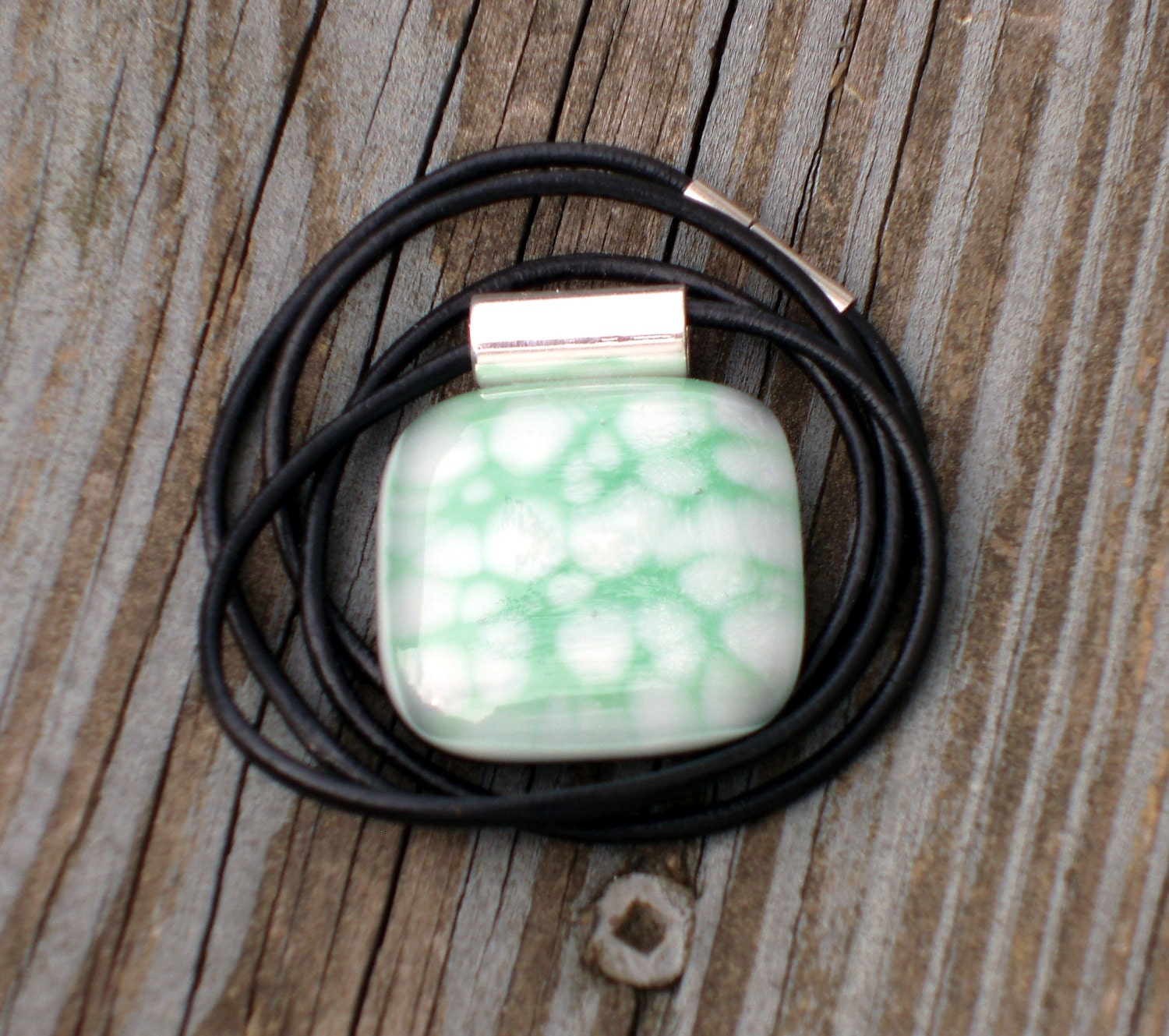 Spotted Seafoam Green Fused Glass Pendant