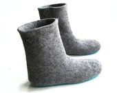 Aquamarine Sole Felted  Wool Booties High Tops Grey. Non Slip. Outdoors Indoors. High Ankle. In Case of Cold Feet. Custom made Ladies
