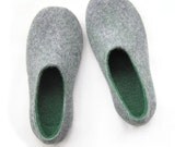 Gray Sole Felted Wool Slippers Green Gray. Non Slip Outdoor Indoor. Eco Friendly. Made to order. Men's sizes