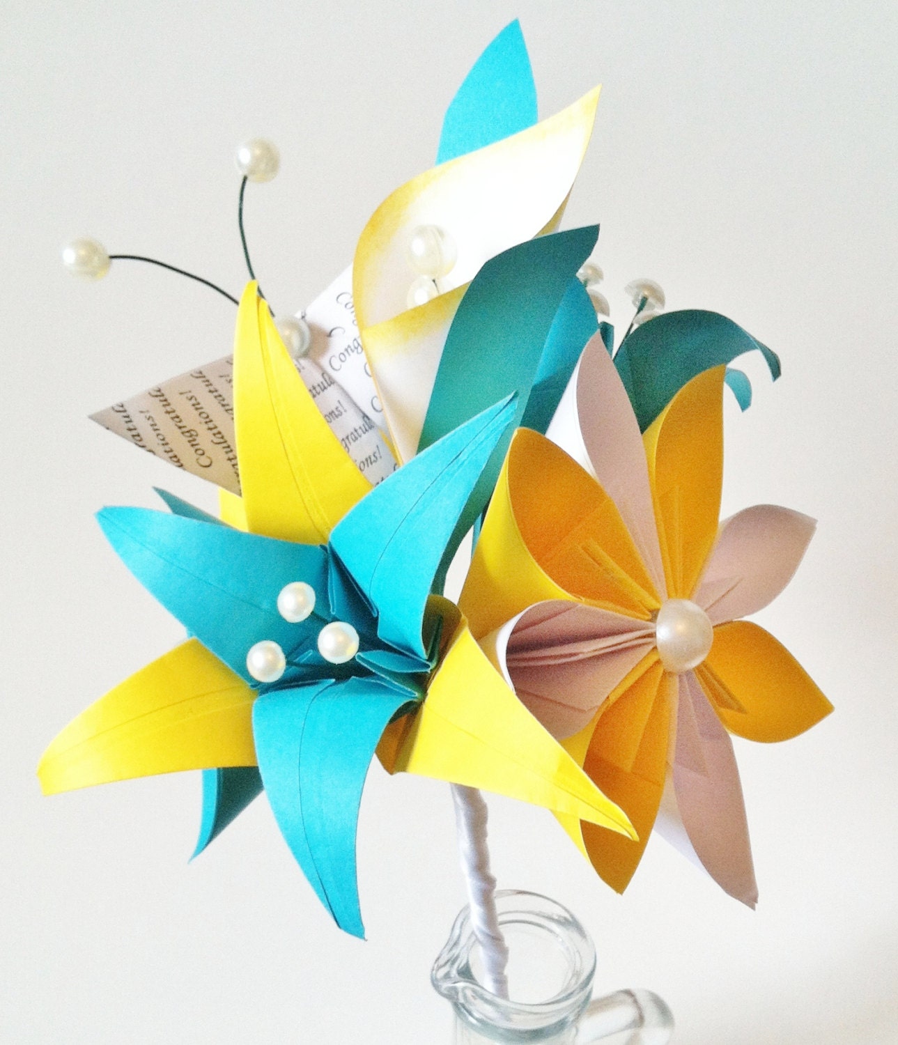 Lily and Rose Congratulations Bouquet- Eco friendly Paper Flowers for graduation or an alternative wedding bouquet