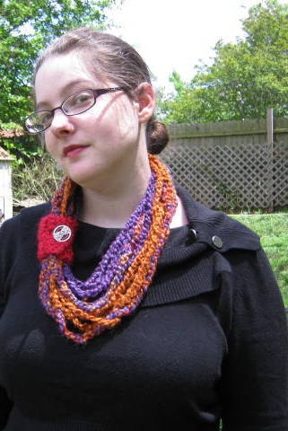 Chain Cowl Scarf, necklace, neckwarmer, red, orange and blue
