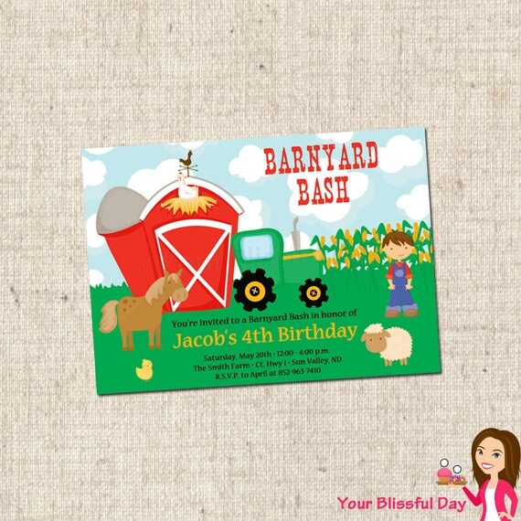 PRINTABLE Boy Barnyard Bash Invitation Il_570xn
