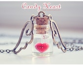 Candy Heart Tiny glass Bottle Necklace. heart bottle. Glass Vial necklace miniature Bottle Pendant Cute Necklace heart necklace