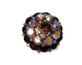 Vintage Aurora Borealis Brooch, Costume Jewelry, Pin, Chocolate Brown and Rainbow Rhinestone, Domed, Multi-Dimensional, HUGE & LIKE NEW