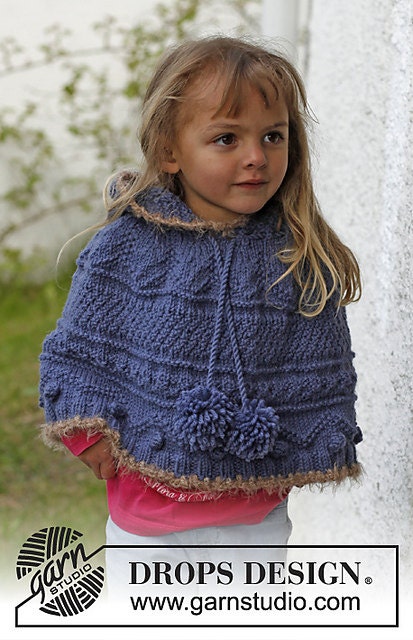 Hand Knit Girls Ponchette - Knit Child Poncho- Sizes 3 to 12 Yrs - Made to Order