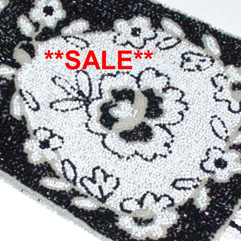 Antique Glass Beaded Draw-String Purse, Bag, Handbag -- 0419
