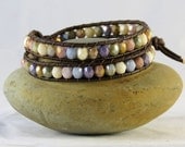 Double Leather Wrap Bracelet with Spring Pastel Czech Bead