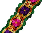 Free Shipping Multicolor Emboridered Sewing Trim Sari Border Dress Lace Craft Decorated Indian 3 Yard Trim - FT182A