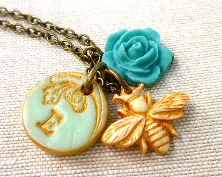 Honey Bee Necklace Personalized with your initial by Palomaria