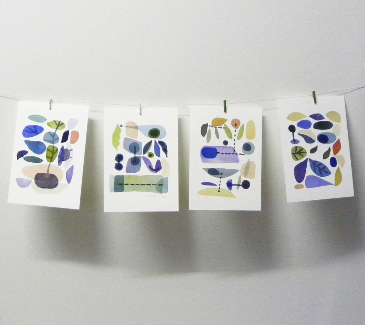 Set of 4 digital art prints Reproduction watercolor paintings gift set A5 prints kichen and home decor