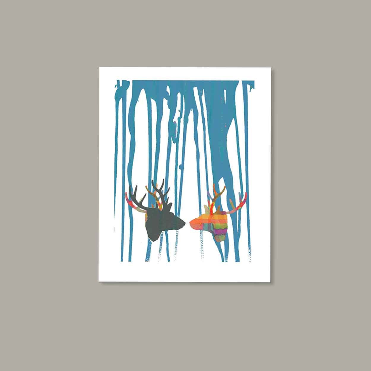 Infinite love - Deer animal art - digital print  - You make me so happy blue 8 x 10" digital painting