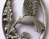 Vintage Large Lunt Pewter Hummingbird Pendant Necklace