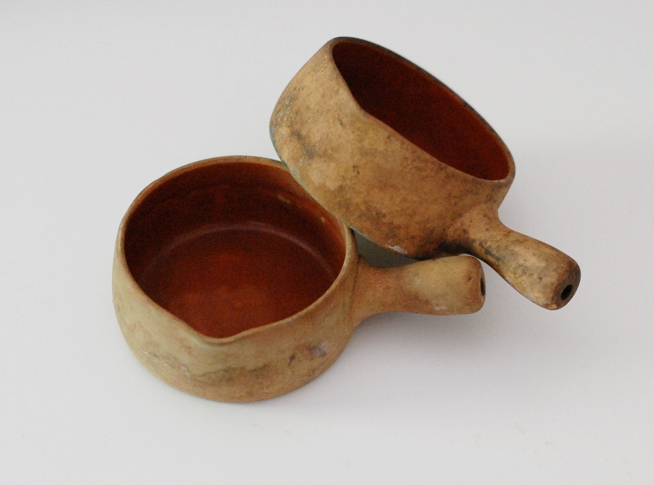 Pair of Rustic Clay Soup Crocks - French Farmhouse Style - Redwing Provincial Ware Collection